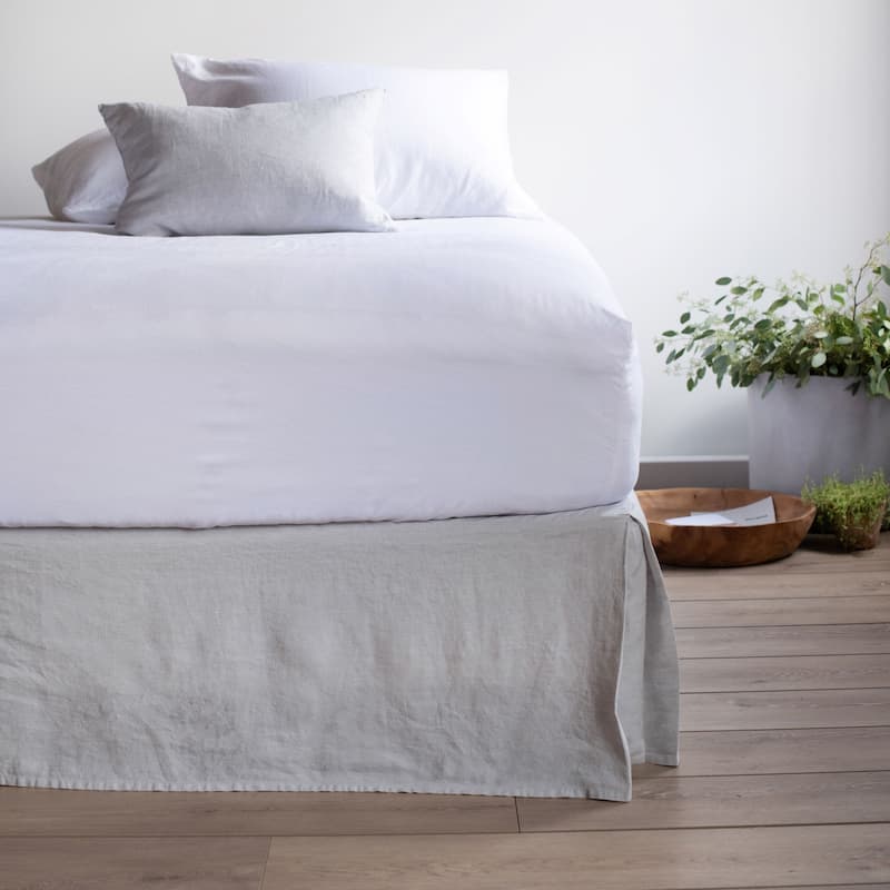 100% French Linen Bedskirt by BOKSER HOME - Twin - Pebble Heather
