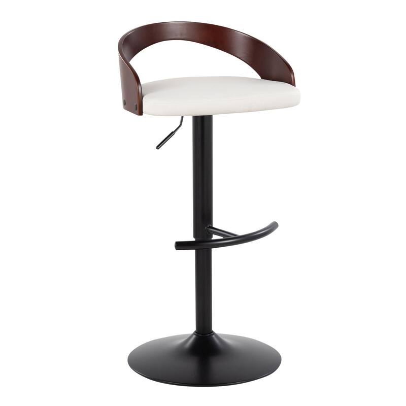 Carson Carrington Stavanger Adjustable Bar Stool with Rounded T Footrest (Set of 2) - White PU/Mahogany Wood/Black Metal