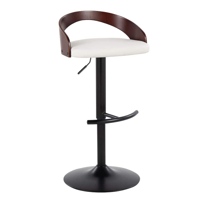 Grotto Adjustable Barstool with Black Base - N/A - White Faux Leather / Cherry