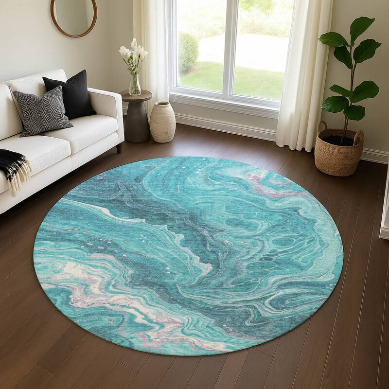 Premium Washable Super Soft Abstract Mayfield Rug - Teal - 8' x 8'