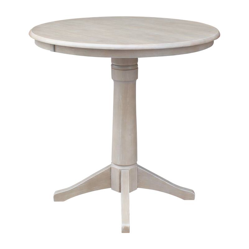 Round Top 36" x 36" Solid Wood Pedestal Table in Washed Gray Taupe