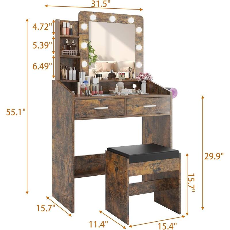 Dressing Table, Makeup Vanity Desk with Mirror and Lights for Bedroom