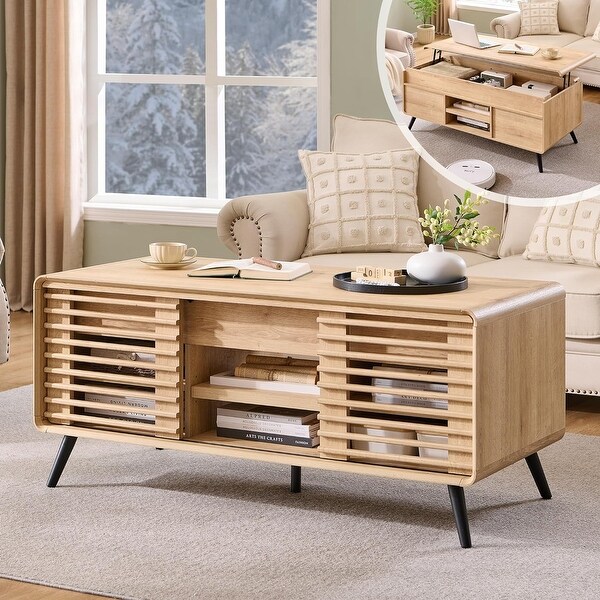 Mid Century Modern Lift Top Coffee Table Center Table for Living Room Natural Oak