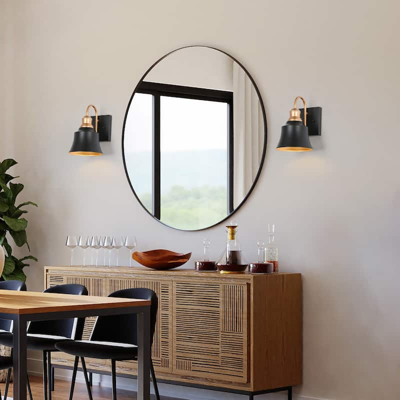 Modern Farmhouse LED Wall Sconces Black Vanity Lights for Powder Room - L5.9" x W7.5" x H9.1"