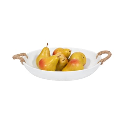 Sagebrook Home 12" Round Solid Color Cement Bowl With Woven Handles