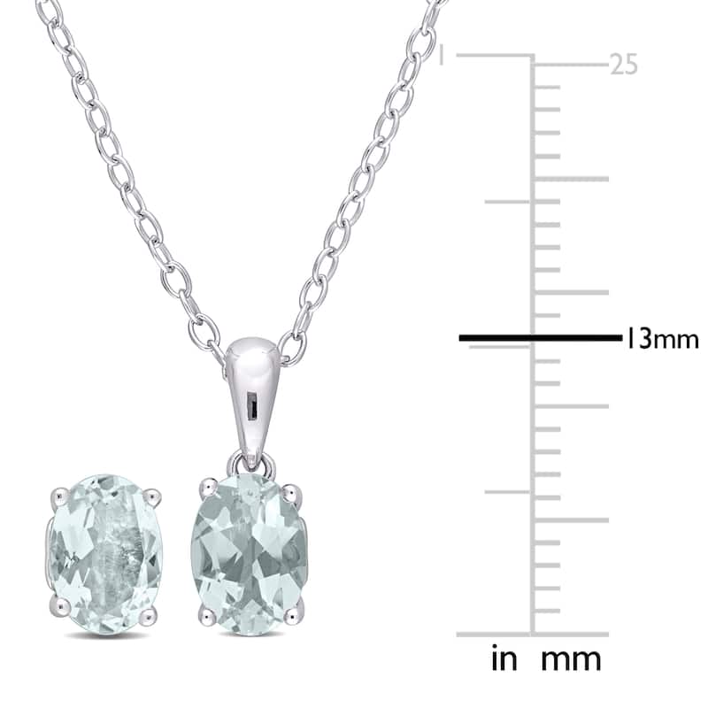 Miadora 1 4/5ct TGW Oval Aquamarine Solitaire Necklace and Stud Earrings Set in Sterling Silver