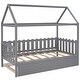 preview thumbnail 4 of 7, Gray Unique and Elegant Twin Size Solid Pine Wood House Bed with Trundle