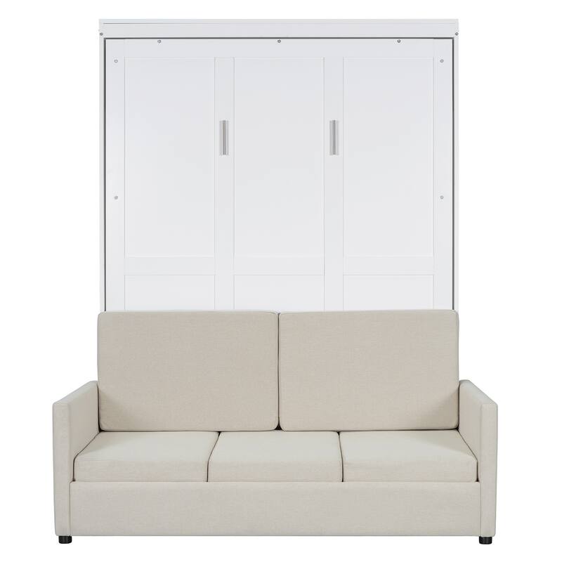 Multifunctional Full Size Murphy Bed with Sofa & Cushion, Ideal for Studio Apartments & Space Efficiency