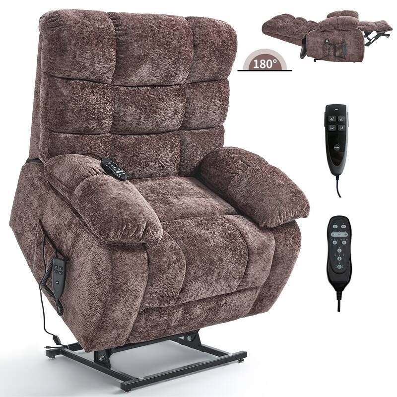 Large Dual Motor Chenille Power Lift Recliner Chair with Massage and Heat and Power-Remote, Infinite Position