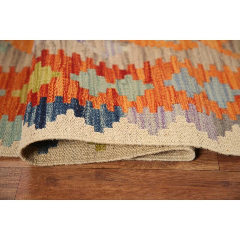 Hand Woven Oriental 100% Wool Carpet Southwestern Geometric Multi-Colored Kilim Area Rug - 6' 5'' X 4' 11''