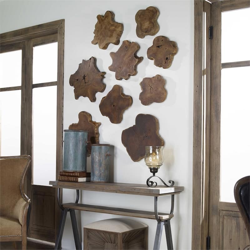 Teak Wood Block Wall Art - 20" - Set of 3