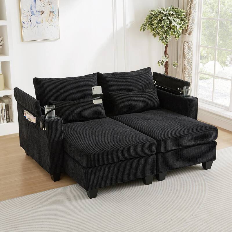 Corduroy Sofa Bed with USB Port
