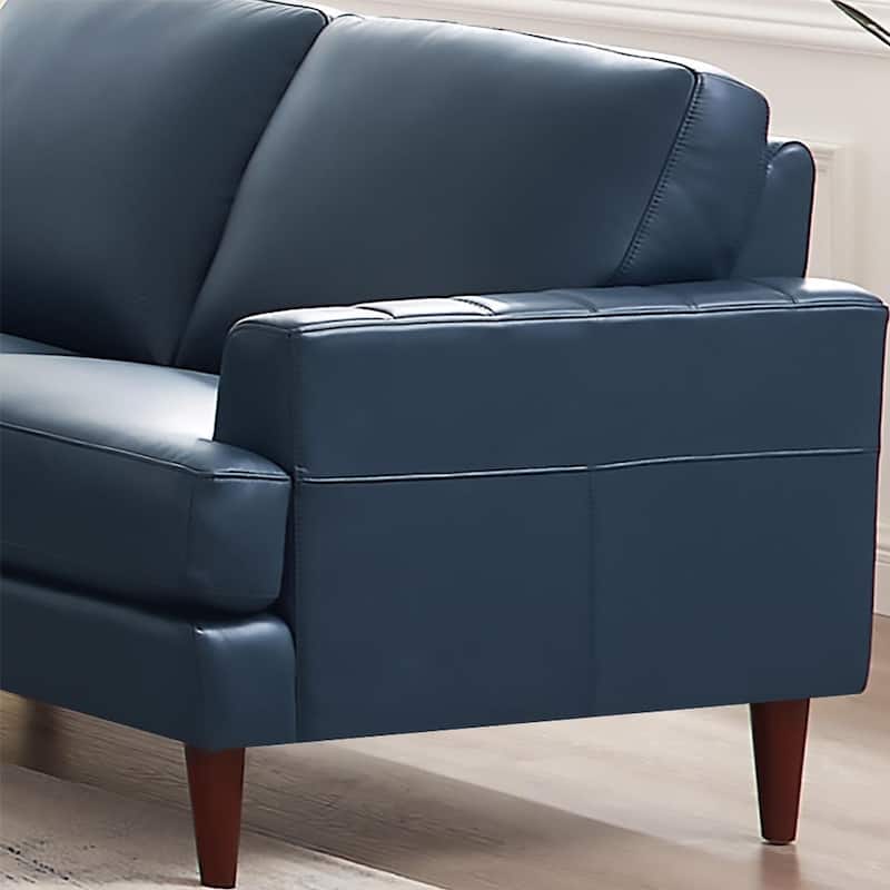 Ivy Living Cassia Top Grain Leather Loveseat with Feather Memory Foam and Springs