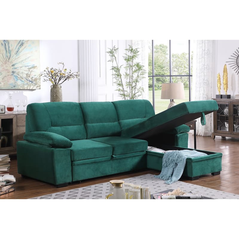 Velvet Fabric Reversible Sleeper Sectional Sofa Chaise