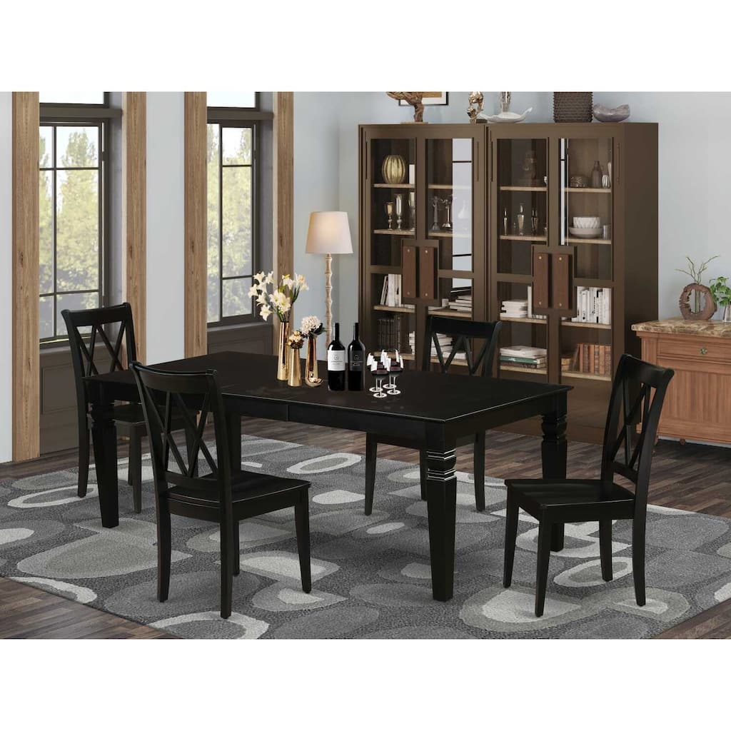 5Pc Dinette Set - 66/84 Inch Rectangle Table w/ Butterfly Leaf & 4 Dining Chairs - Black Finish