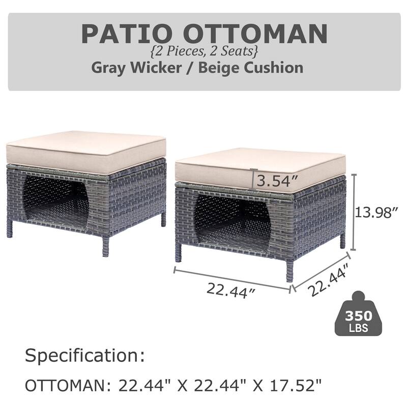 Outdoor Cushioned Rattan Wicker Ottoman with Storage (Set of 2)