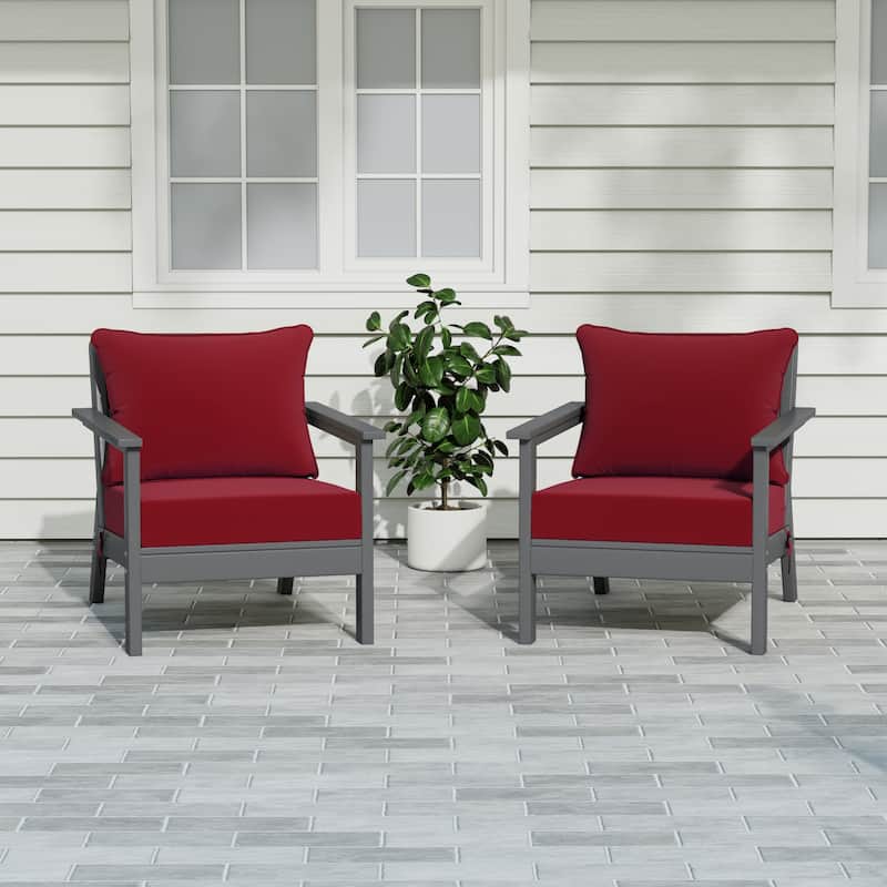 Birchwood All Weather HDPE Outdoor Patio Gray Deep Seating Conversation Set With Cushions (2-Piece) - Gray/Red