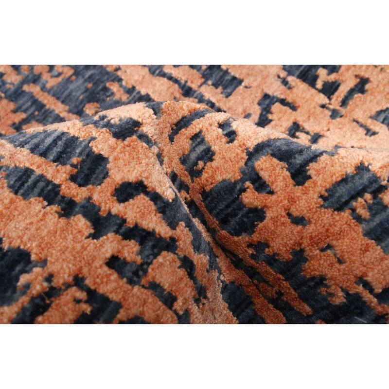 ECARPETGALLERY Hand-knotted Legacy Copper, Dark Blue Silk, Wool Rug - 2'6 x 12'3