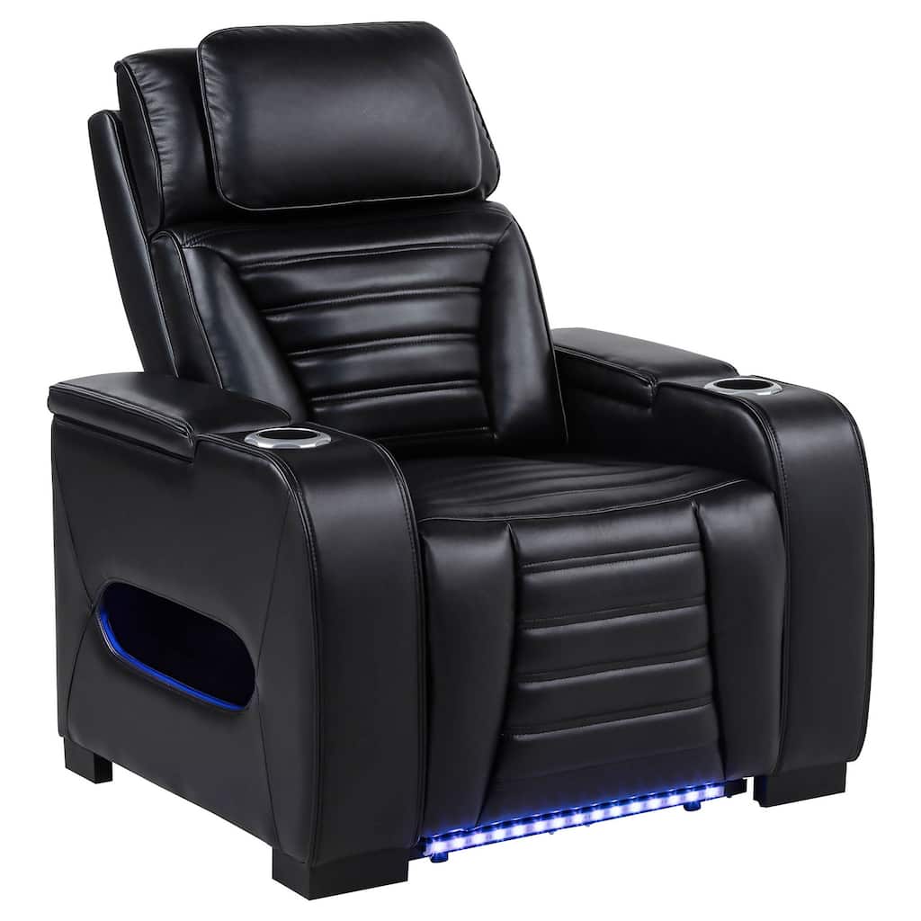 Zuma Faux Leather Upholstered Dual Power LED Recliner Black