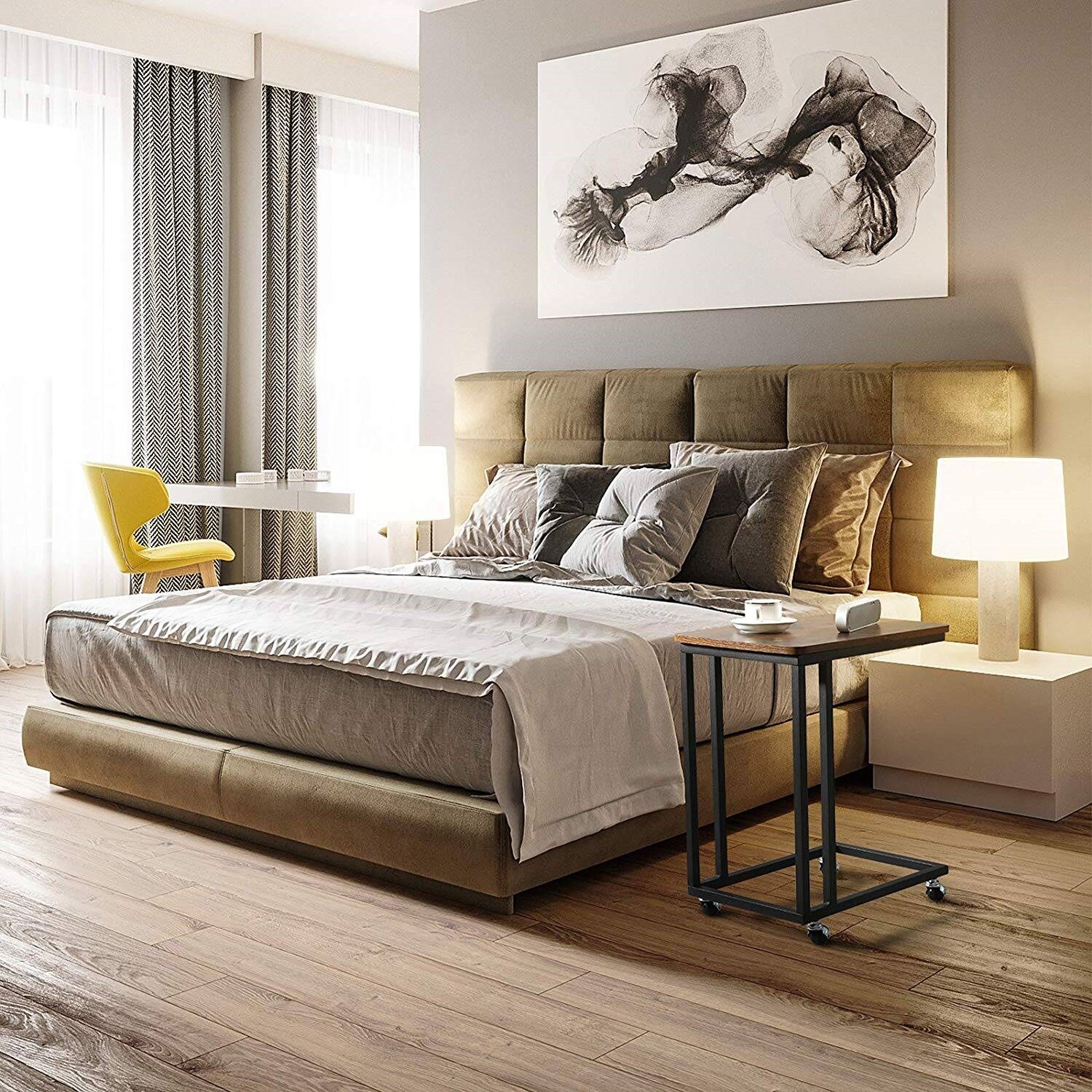 Shop Modern Industrial Side Table Nightstand Tv Tray On Wheels On Sale Overstock 30703978