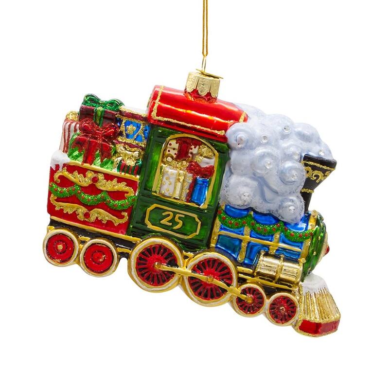 Kurt Adler 6-Inch Bellissimo Glass Santa with Train Ornament