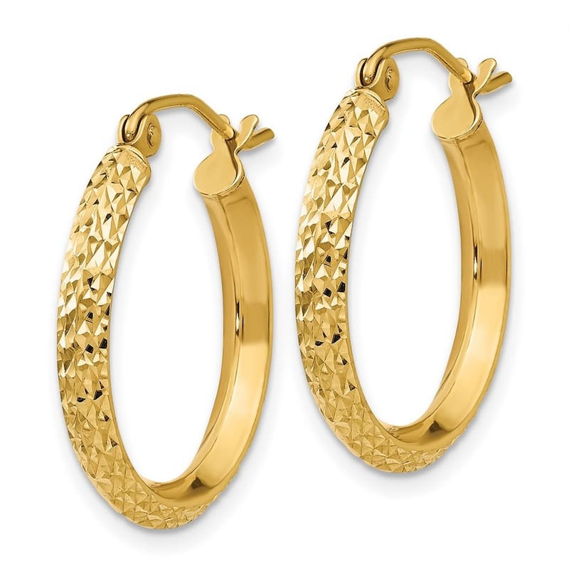 Curata 14k Yellow Gold Knife Edge Diamodn-Cut 2.5x20mm Hoop Earrings