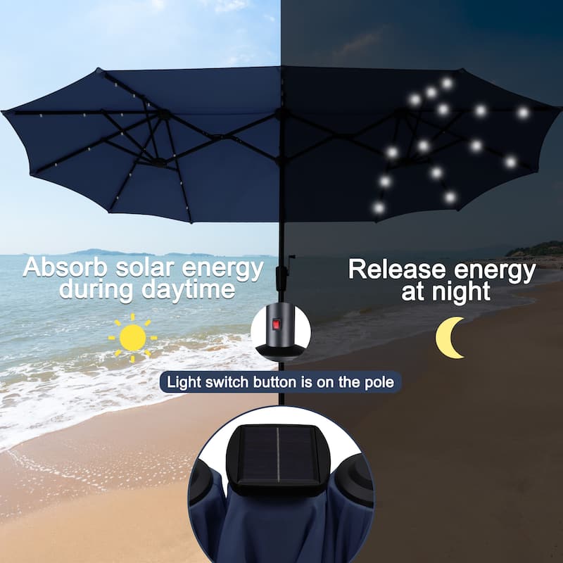 Autlaycil 13ft Extra Large Patio Umbrella with Solar Lights(Without Base)