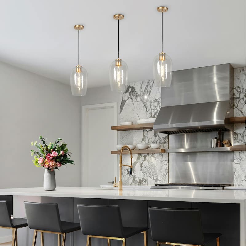 Modern 1-Light Black Gold Pendant Glass Island Lights for Dining Room - D 6.9" x H 12"