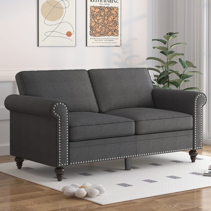 Mixoy 2 Piece Living Room Sofa Set with Rivet Design,Linen 3-Seater Sofa Couch,Loveseat Sofa/Single Sofa Chair