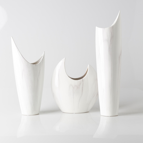 Dobri White Ceramic Modern Decorative Vase (Set of 3) - Overstock Dobri White Ceramic Modern Decorative Vase (Set of 3) - Overstock