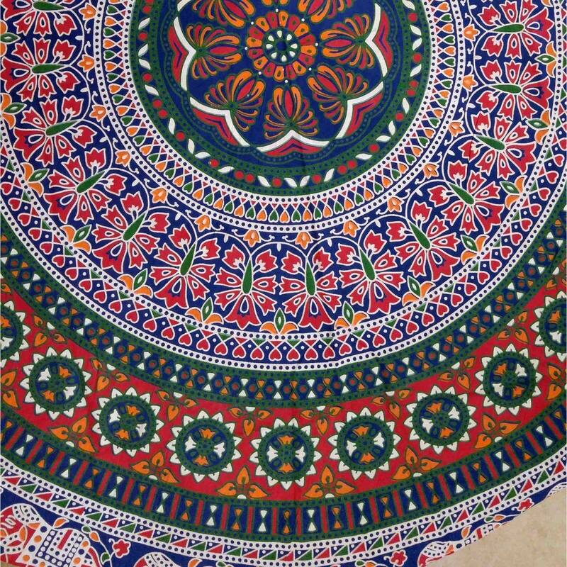 Cotton Happy Elephant Mandala Floral Tablecloth Round