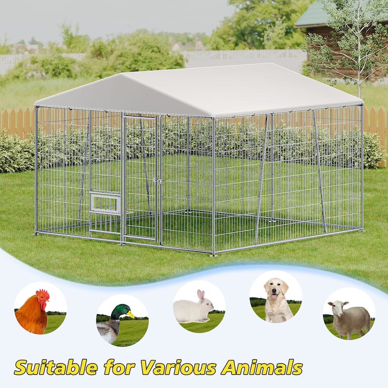 GDF Studio - Ironhaven Pro Outdoor Dog Kennel with Feeding Station - Silver