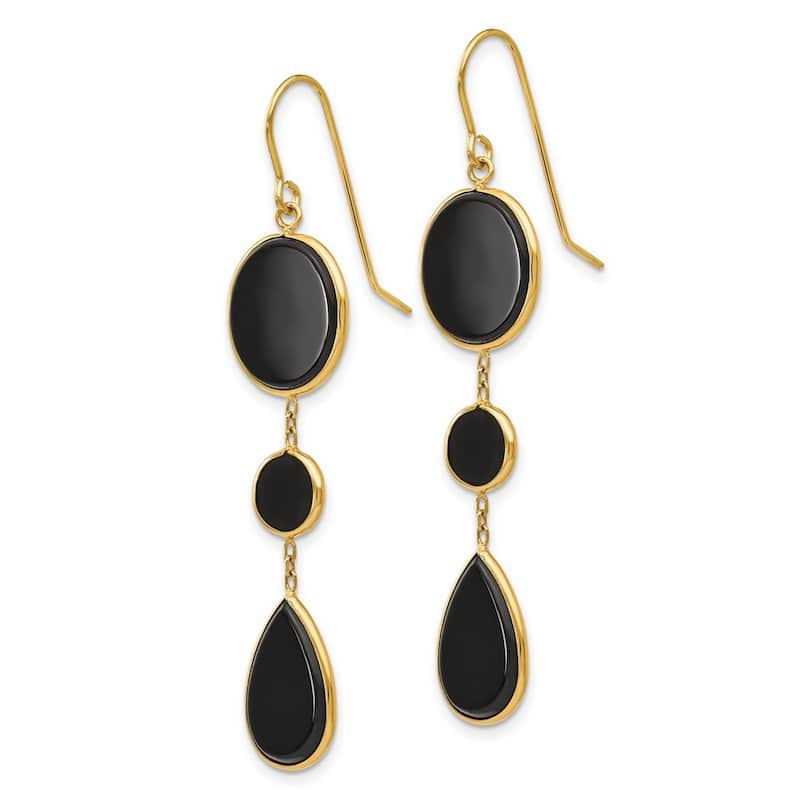 Curata 14k Yellow Gold Simulated Onyx Geometric Long Drop Dangle Earrings s 53x10mm