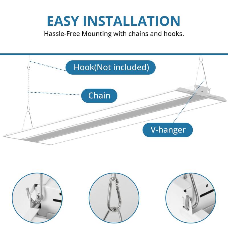 2 Pack 4FT LED Linear High Bay Shop Light, 250W LED Shop Light, 31250lm 125LM/W, 100-277V, 0-10V Dim, 5000K Daylight