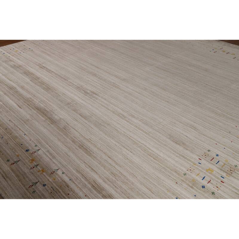 Striped Camel Gabbeh Oriental Square Rug Handmade Wool Carpet - 9'11" x 9'7"