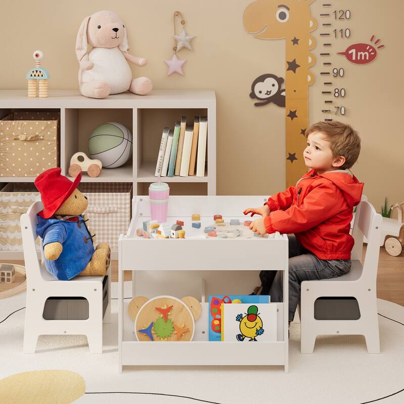4 in 1 Kids Activity Table and Chair Set with Removable Tabletop Storage, Toddler Craft Table and Chairs