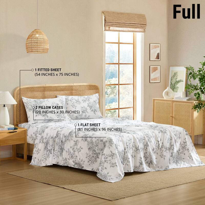 HLC.ME Floral Bed Sheets - Multi-Piece Bed Sheet Set - Wrinkle Resistant & Ultra Soft - Fits Mattresses up to 15 Inches Deep