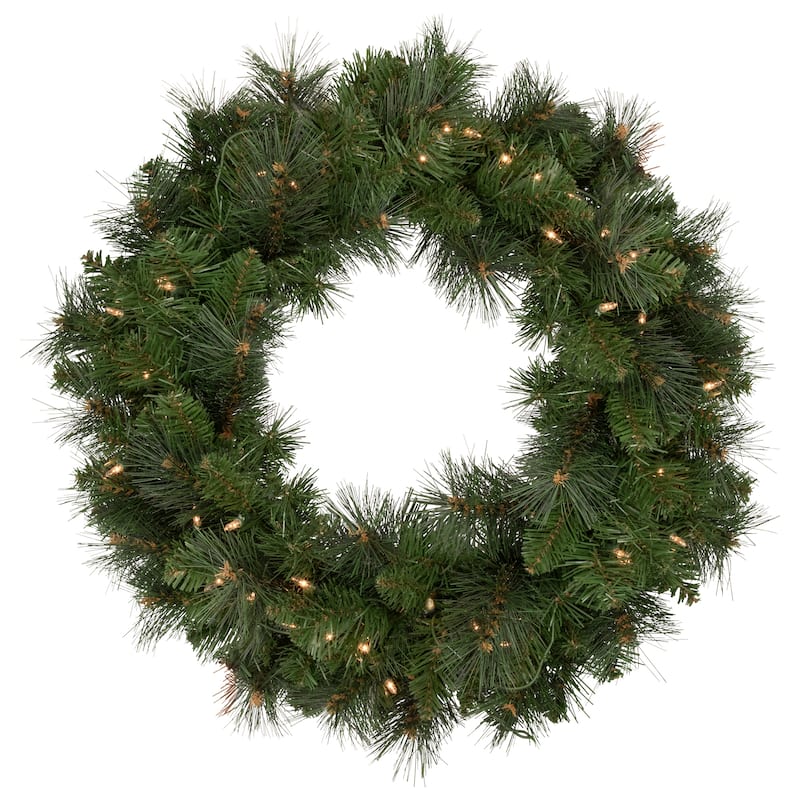 Mixed Beaver Pine Artificial Christmas Wreath 24-Inch Clear Lights - 24"