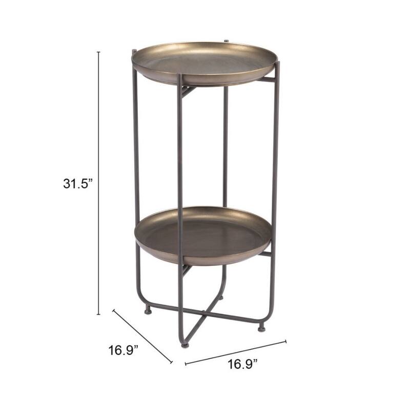 32 Inch Bronze Steel Pedestal End Table for Living Room or Bedroom - 17” x 17” x 31.50”