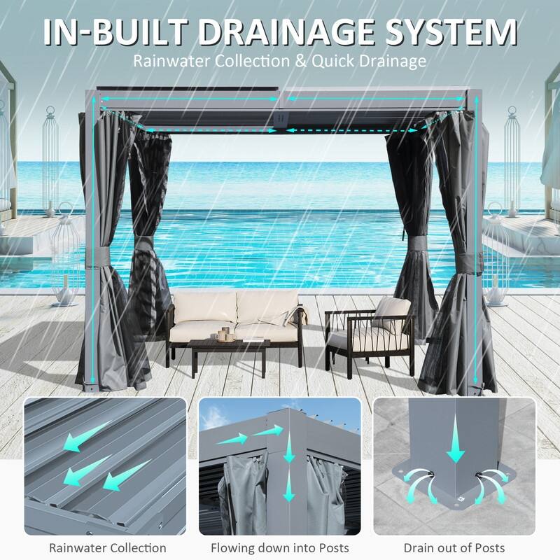 Domi Louvered Pergola 10' x 10', Aluminum Outdoor Pergola with Adjustable Louvers, Full Aluminum Frame, Built-in Gutter System