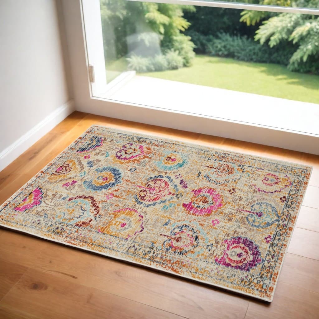 HomeRootsFloral Transitional Rectangle Area Rug - 48' X '24' X '0.5