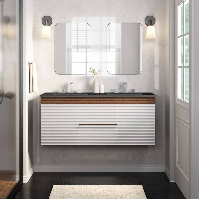 Render 48" Wall-Mount Bathroom Vanity - White Walnut Black