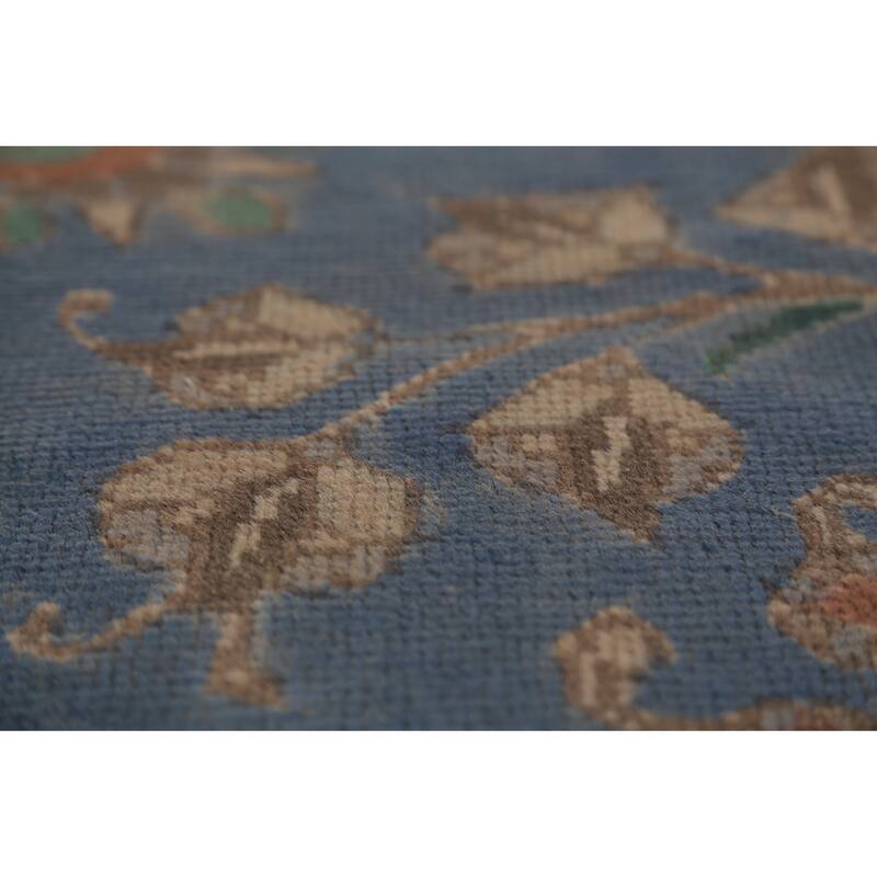 Blue Tabriz Persian Vintage Rug Hand-Knotted Traditional Wool Carpet - 10'0"x 13'2"