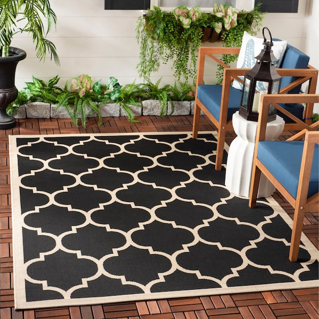SAFAVIEH Courtyard Kathy Indoor/ Outdoor Waterproof Patio Backyard Rug - 8' x 11' - Black/Beige