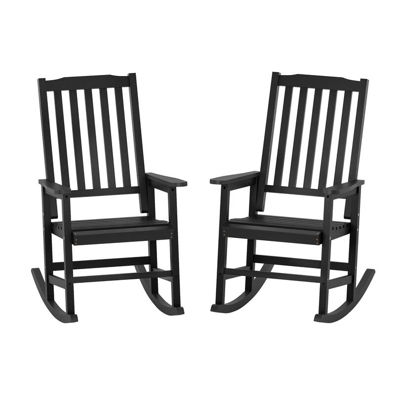Acacia Wood Outdoor Rocking Chair, Traditional Porch Outdoor Rocker Chairs Set of 2 - 43" H