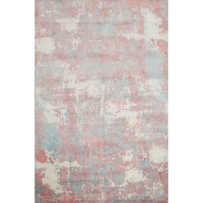Hand Knotted Oriental Viscose Silk Carpet Modern Abstract Multi-Colored Abstract Area Rug - 9' 3'' X 6' 6''