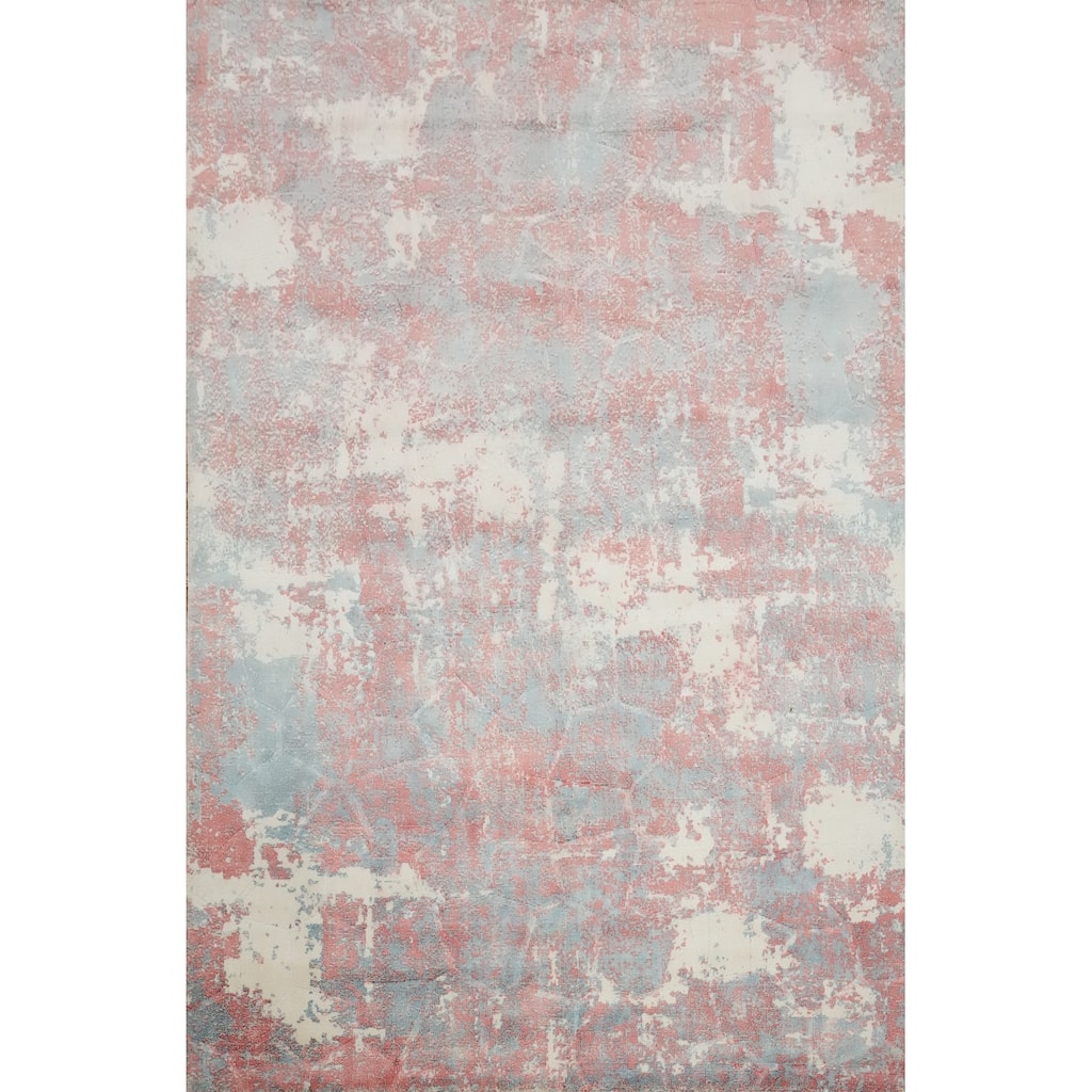 Hand Knotted Oriental Viscose Silk Carpet Modern Abstract Multi-Colored Abstract Area Rug - 9' 3'' X 6' 6''