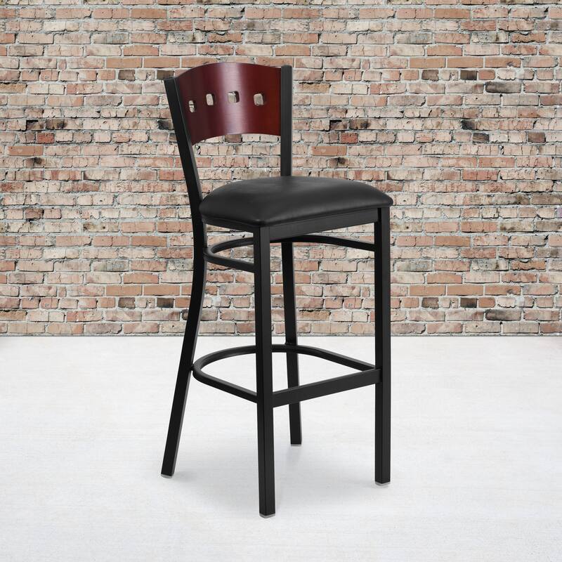 Decorative 4 Square Back Metal Restaurant Barstool - 19.75"W x 20"D x 43"H - 19.75"W x 20"D x 43"H