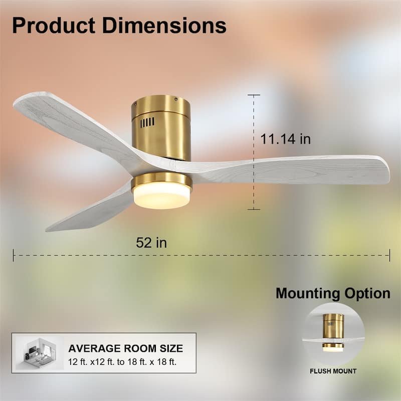 52 inch Flush Mount Ceiling Fans With/Without Lights & Remote Solid Wood Fans For Bedroom