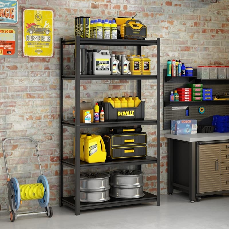5-Tier Black Adjustable Metal Shelving Unit Heavy Duty Garage Storage